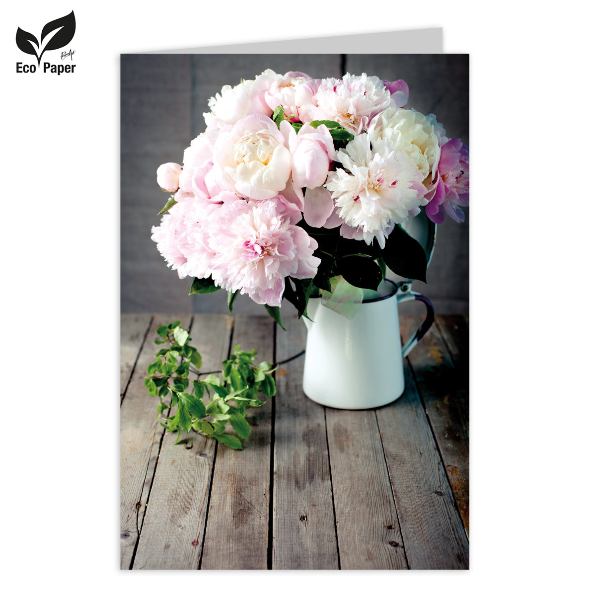 Greeting card Blank Cosy pink peony wooden table 6 pieces