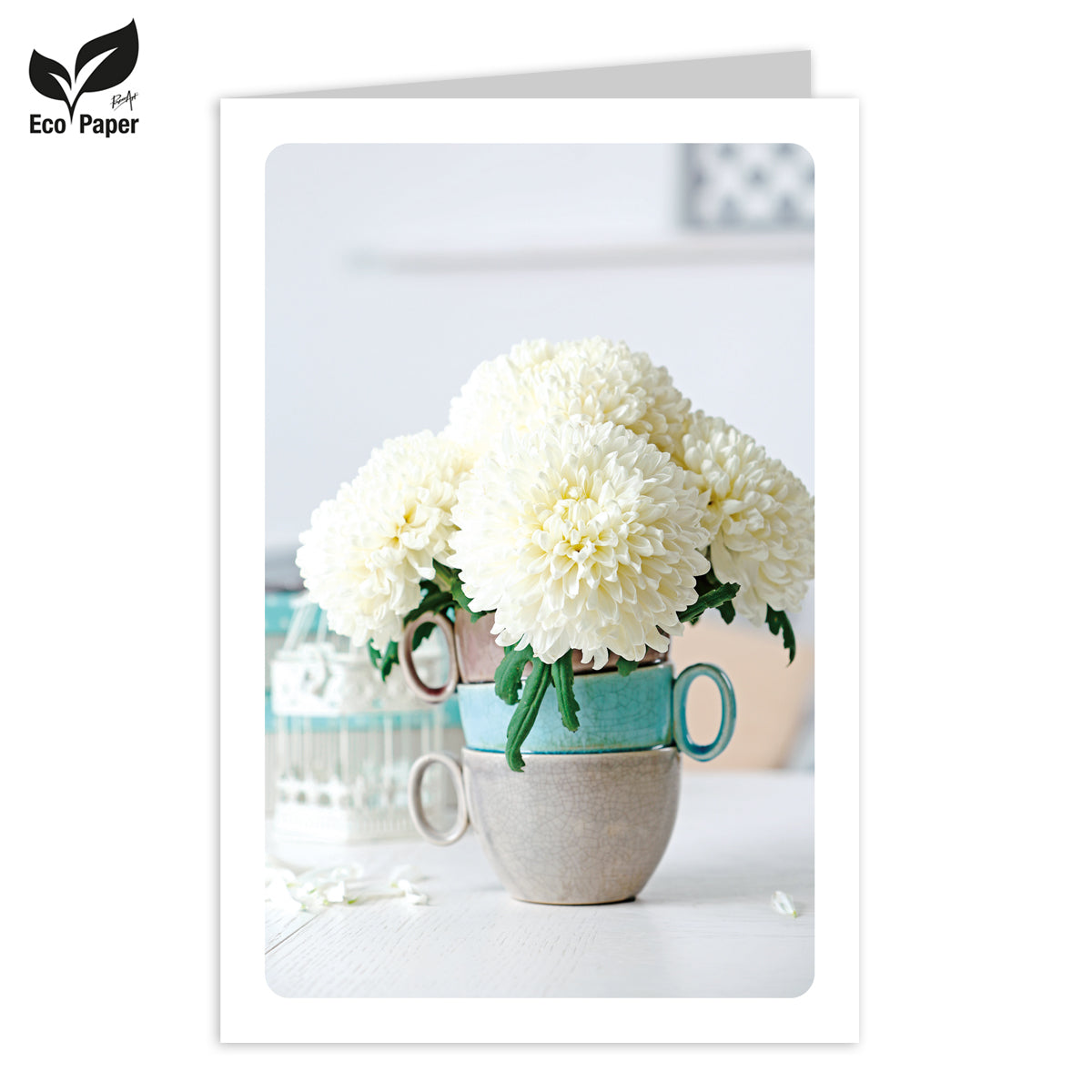 Wenskaart Blank Cosy white dahlia - cups 6 stuks