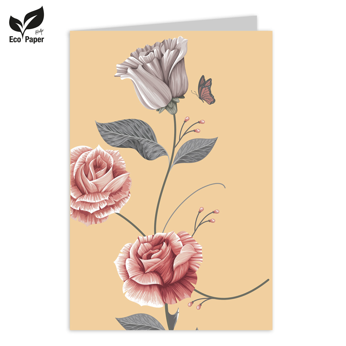 Wenskaart Blank Estee Rose and butterflies 6 stuks