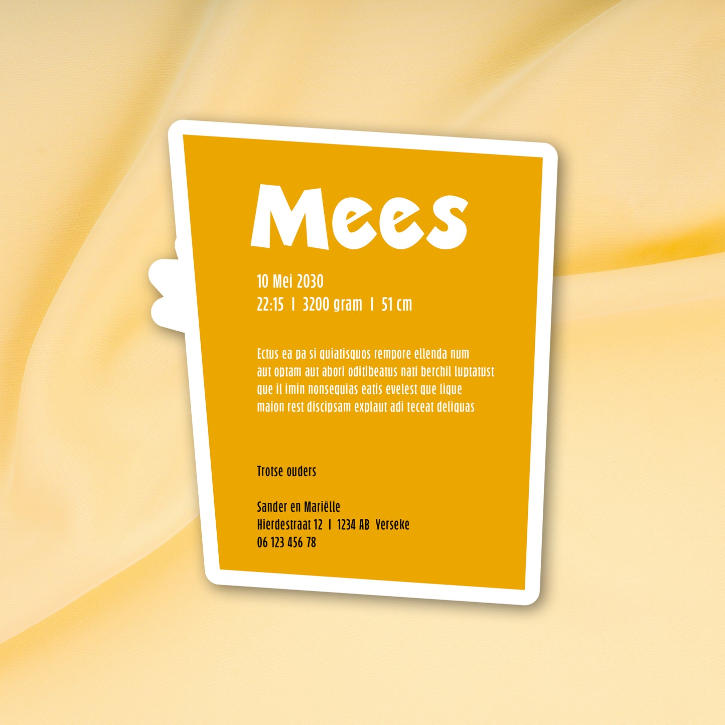 Geboortekaart in contourvorm Fladdervriendjes serie - Mees