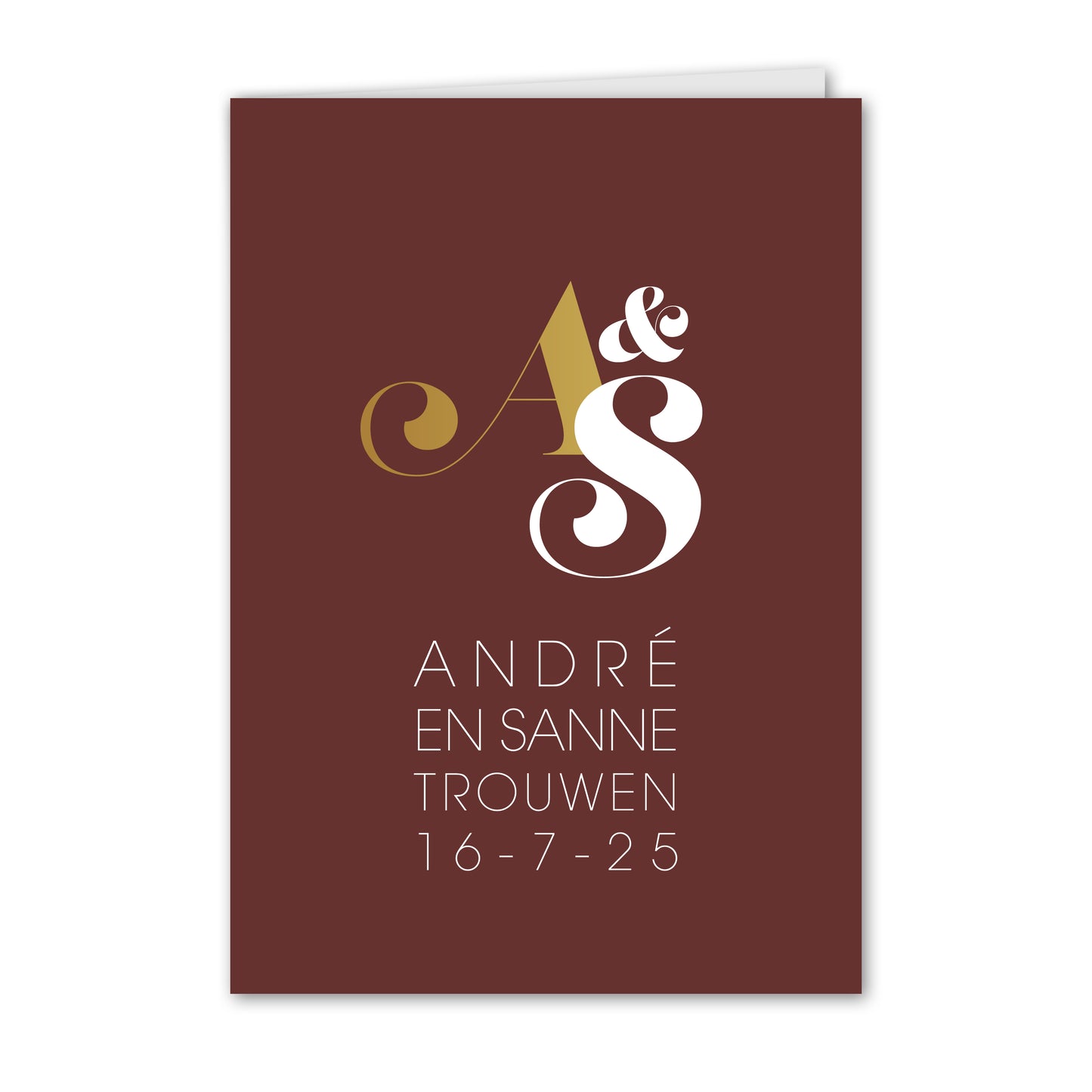 Trouwkaart Typografie Bruin Goud (gepersonaliseerd)