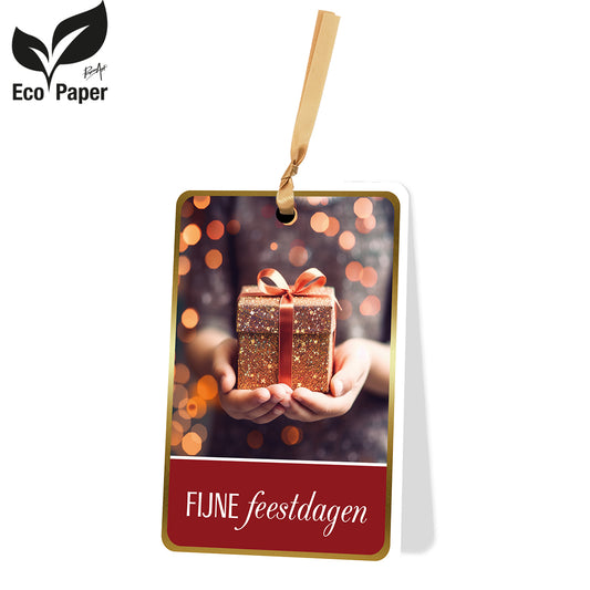 Wenskaart Fijne feestdagen - rood cadeau 6 stuks