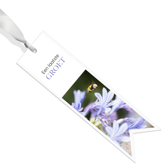 Rouwkaart Yade - Condoleance ribbon - Een laatste groet - Purple flowers with bee 12 stuks