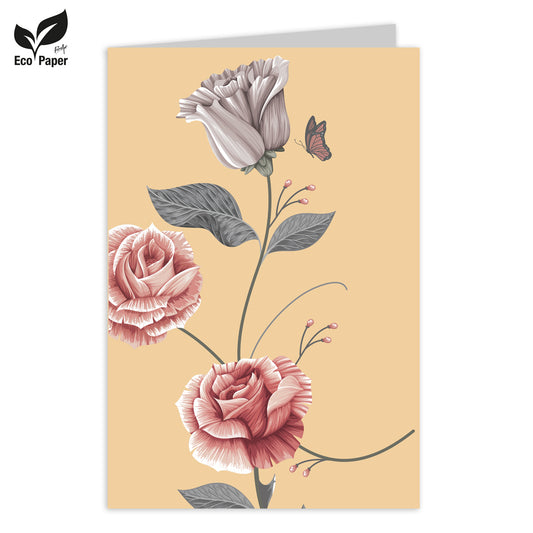 Wenskaart Blank Estee Rose and butterflies 6 stuks