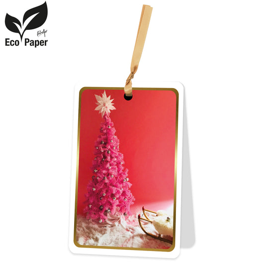 Wenskaart Blank Pink Christmas tree 6 stuks