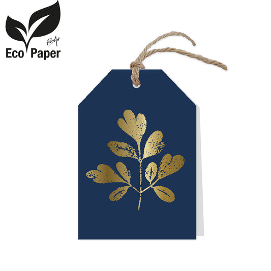 Wenskaart Blank leaf blue 6 stuks