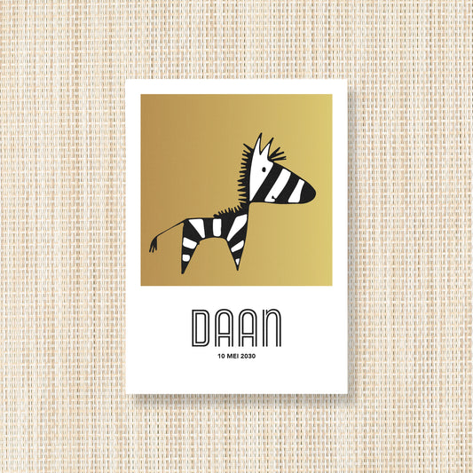 Geboortekaart Zebra pret serie - Goud