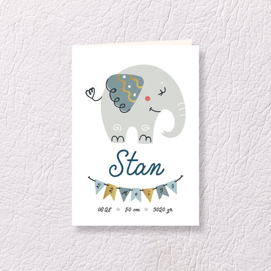 Geboortekaart Feestpret serie - Olifant profiel