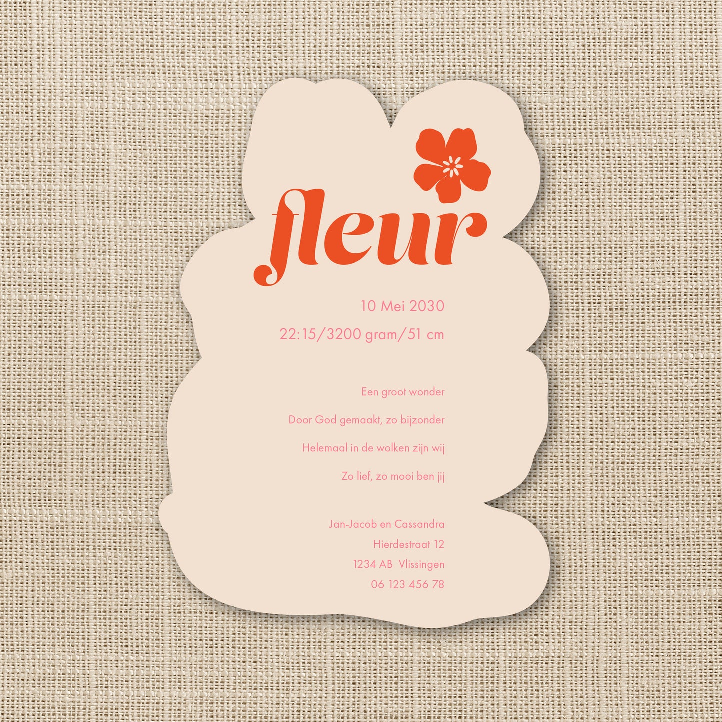 Geboortekaart in contourvorm Bloemenpret serie - Geranium