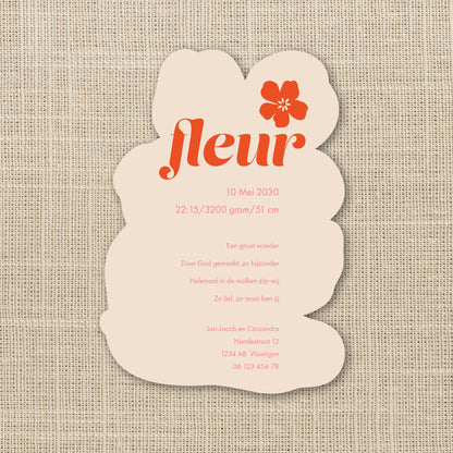 Geboortekaart in contourvorm Bloemenpret serie - Geranium