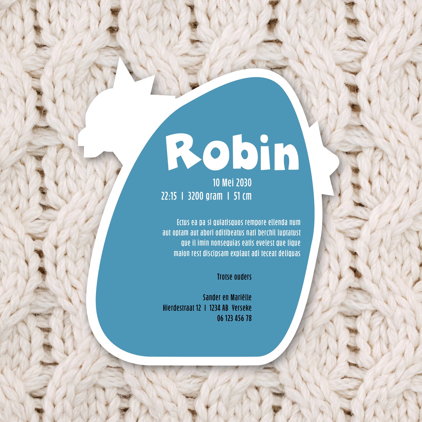 Geboortekaart in contourvorm Fladdervriendjes serie - Robin