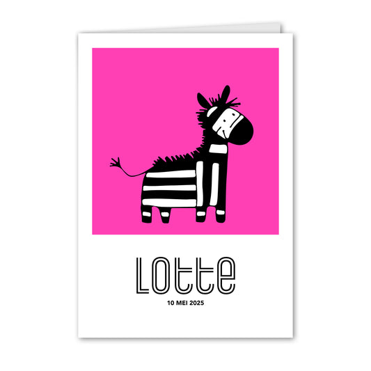 Geboortekaart Zebra Roze (gepersonaliseerd)