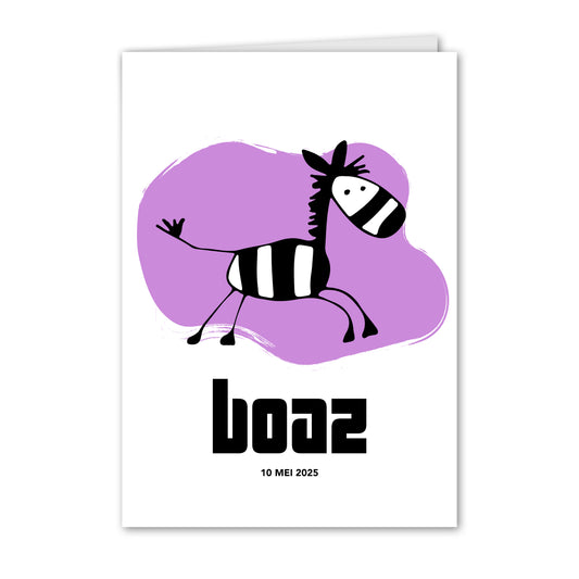 Geboortekaart Zebra Paars (gepersonaliseerd)