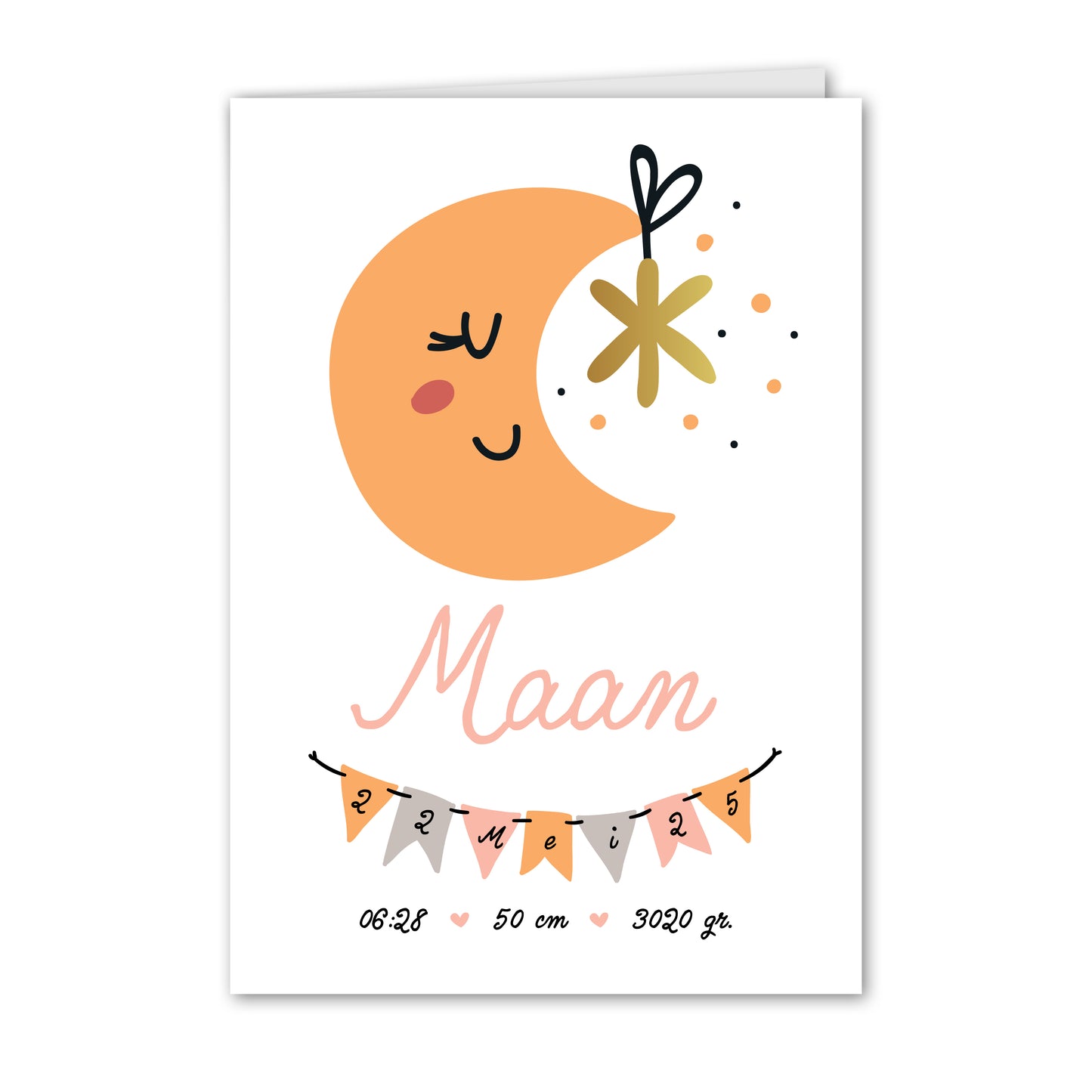 Geboortekaart Maan en Slinger (gepersonaliseerd)