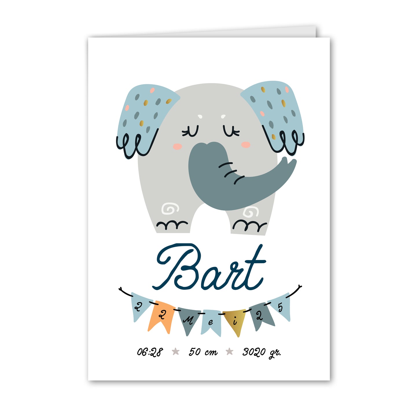 Geboortekaart Olifant en Slinger (gepersonaliseerd)