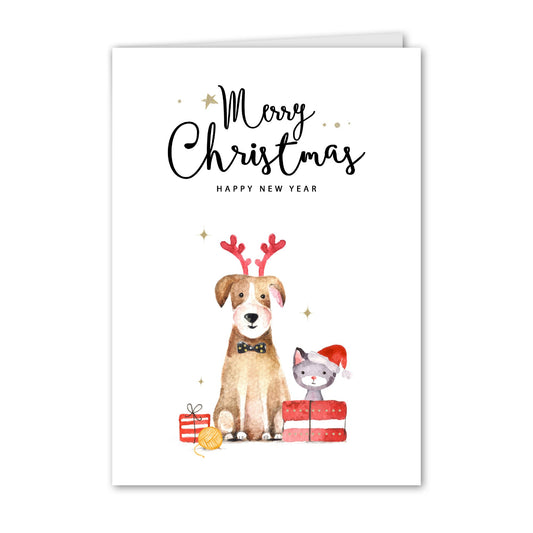 Kerstkaart Hond en Kat Aquarel