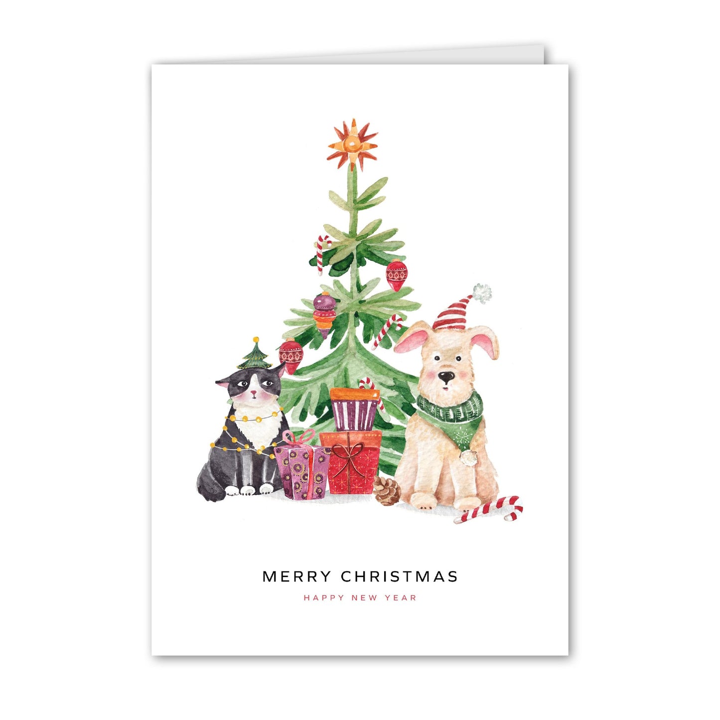 Kerstkaart Kat en Hond Aquarel