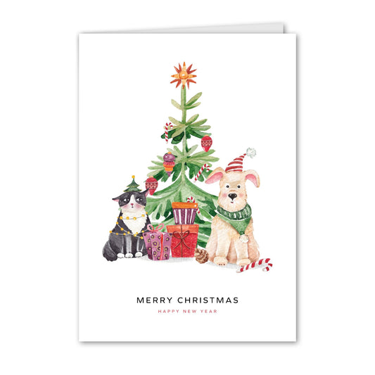 Kerstkaart Kat en Hond Aquarel