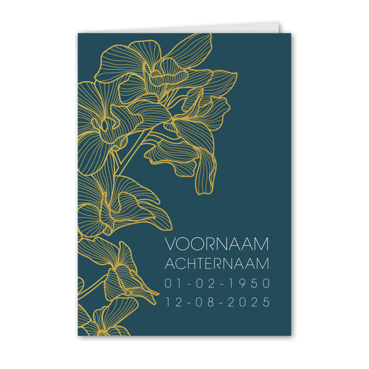 Trauerkarte Blumen Blau Gold (personalisiert)