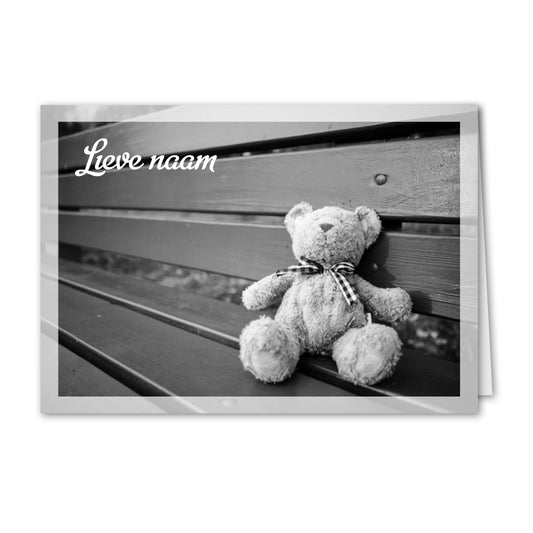 Trauerkarte Teddybär auf Bank (personalisiert)