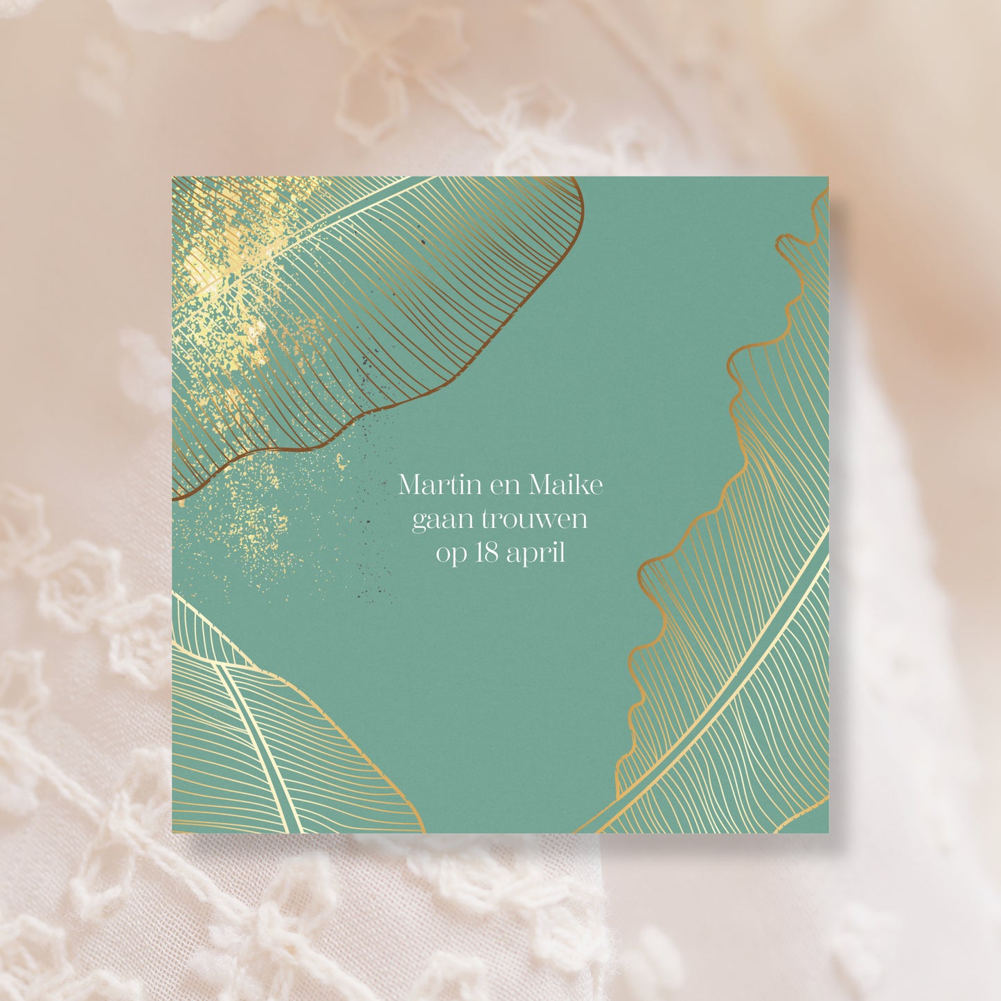 Trouwkaart Brushed Gold - Groen