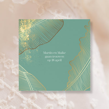 Trouwkaart Brushed Gold - Groen