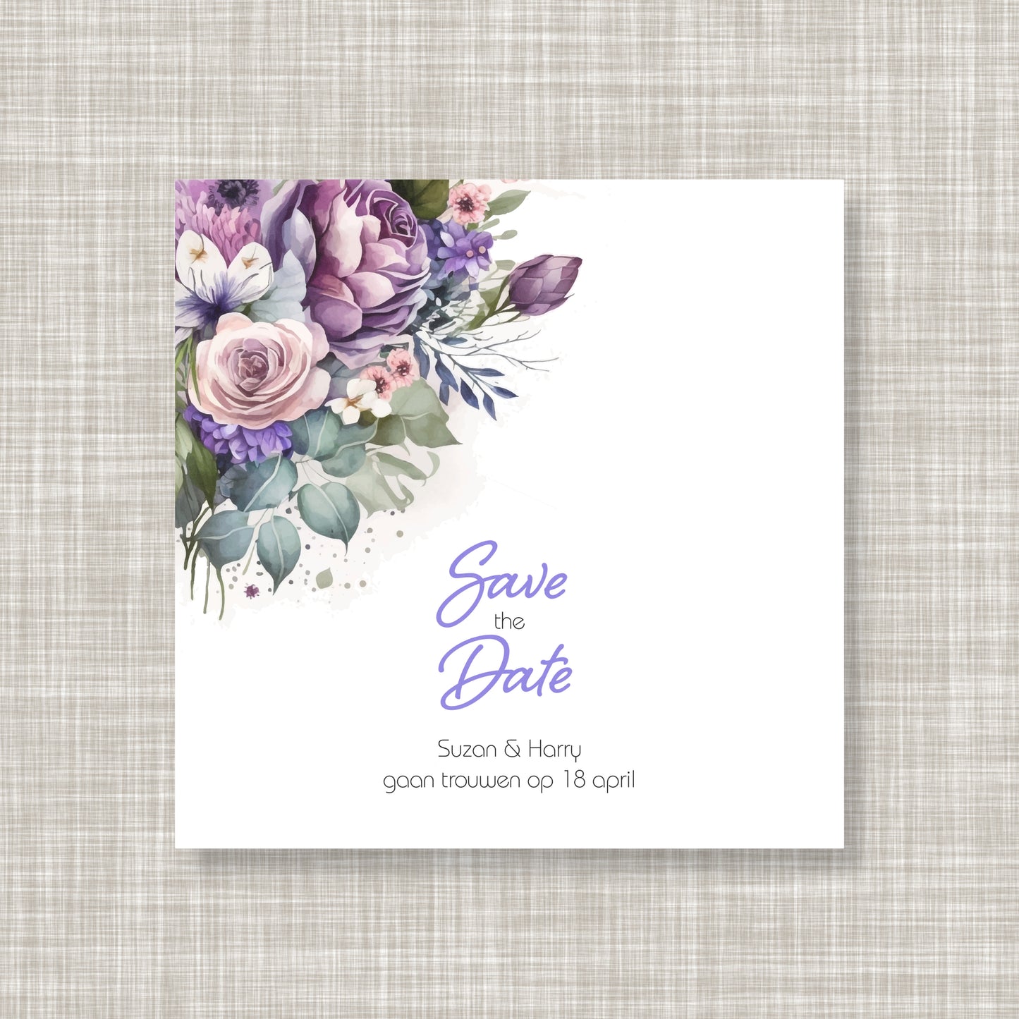 Trouwkaart Watercolor Bouquet - Paars