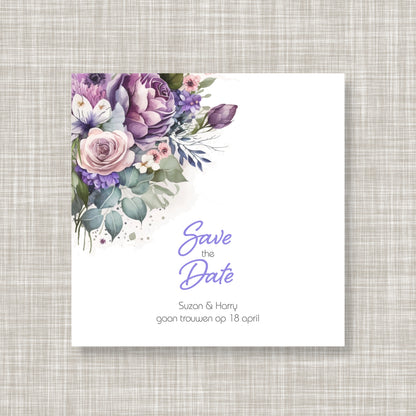 Trouwkaart Watercolor Bouquet - Paars