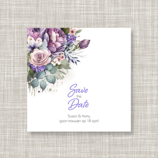 Trouwkaart Watercolor Bouquet - Paars