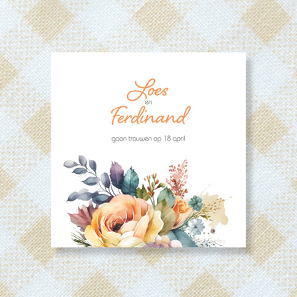 Trouwkaart Watercolor Bouquet - Oranje