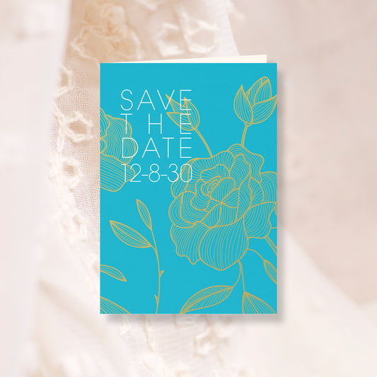 Hochzeitskarte Save the Date Blau Gold (personalisiert)