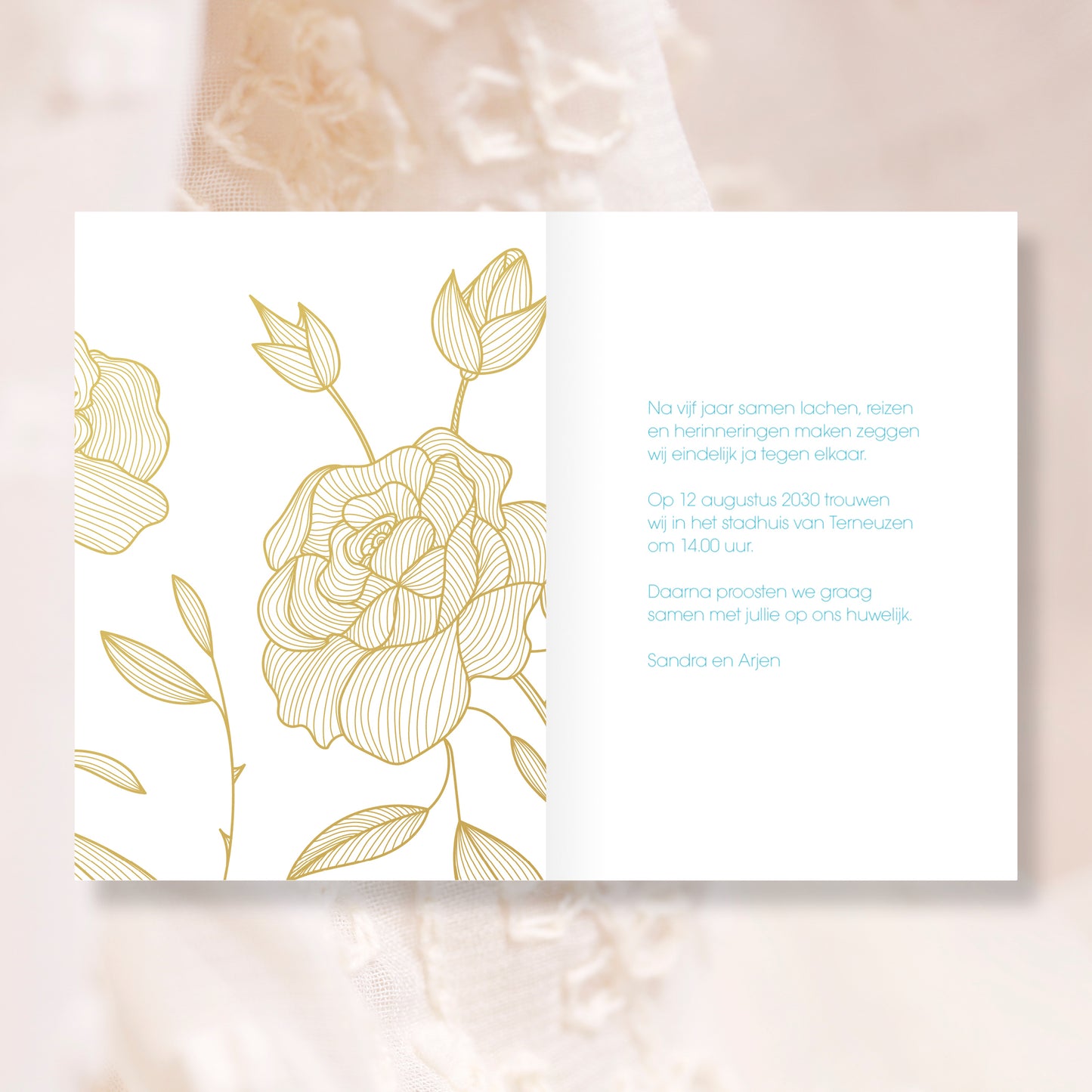 Trouwkaart Save the Date Blauw Goud