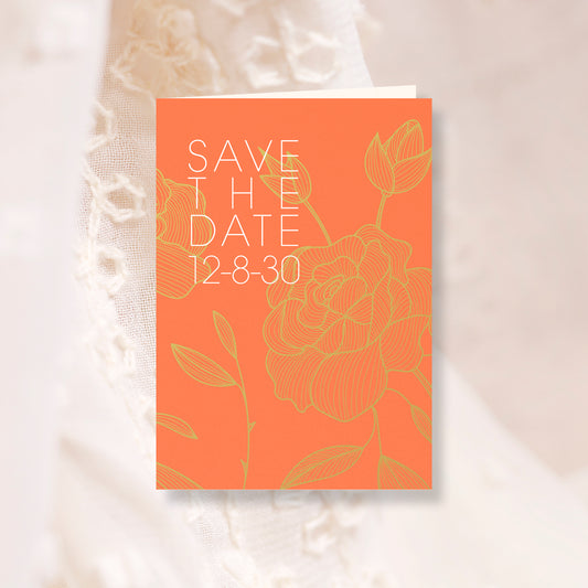 Hochzeitskarte Save the Date Orange Gold (personalisiert)